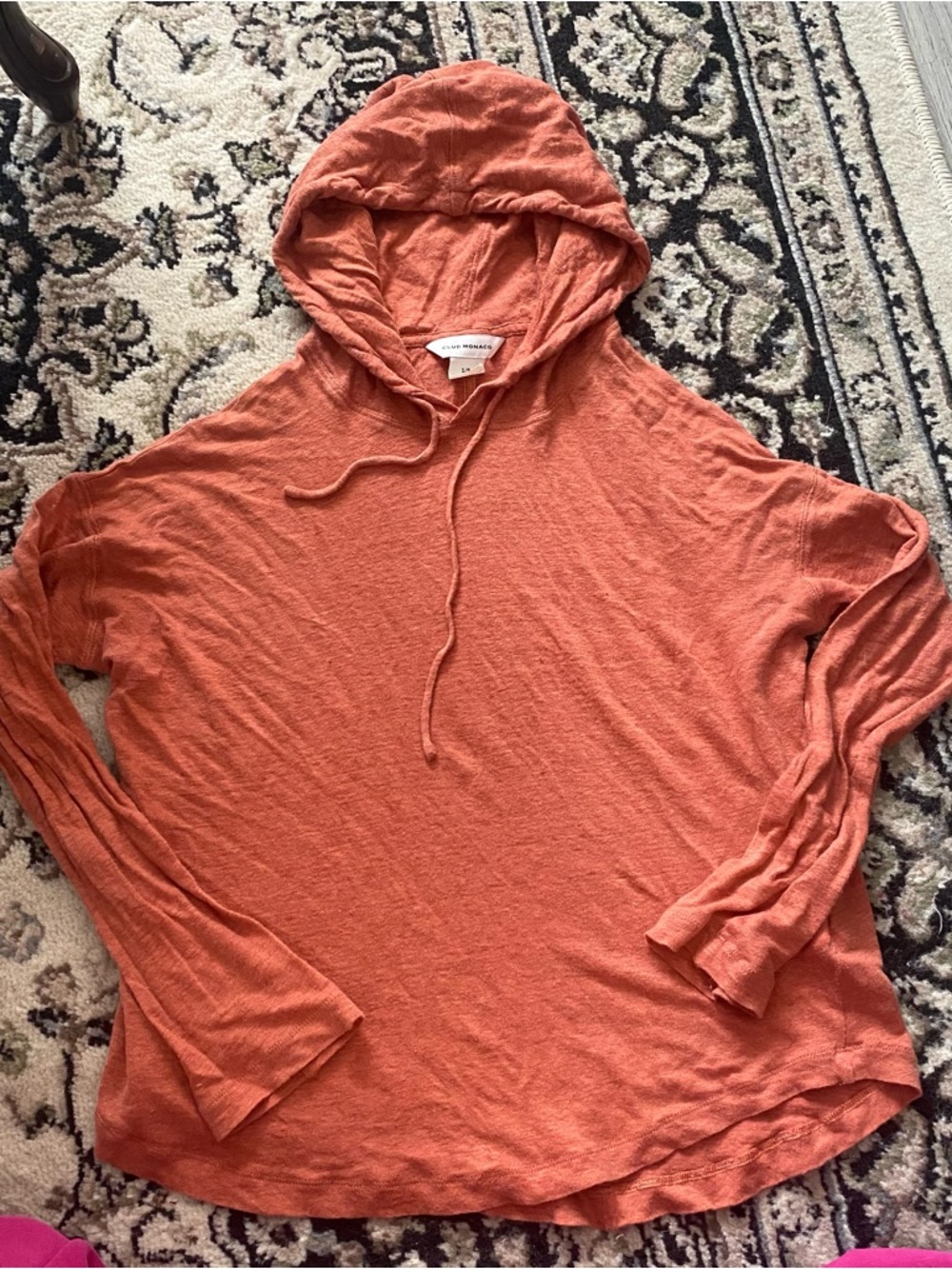 Club Monaco Lightweight Hooded Knit in Burnt Orange